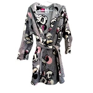 Disney Minnie Mouse Plush Robe Hooded Belted Girls Size S 6